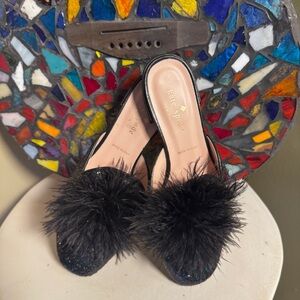 Kate Spade Black New York Gala Pom-Pom Slingback Mules
